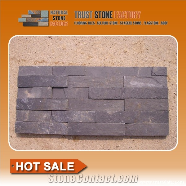 Grey Slate Cultured Stone for Wall Cladding, Dark Stacked Stone Veneer, Thin Stone Veneer,Split Face Ledge Stone