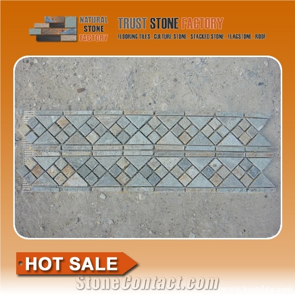 Grey Split Face Mosaic,Gray Quartzite Mosaic Border Line,Floor/Wall Mosaic,Polished Mosaic,Mosaic Pattern