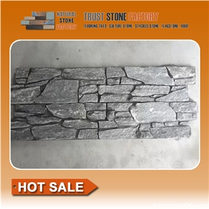 Grey Stacked Stone Fireplace,Cheap Quartzite Stone Strips,Ledge Stone Wall Panels,