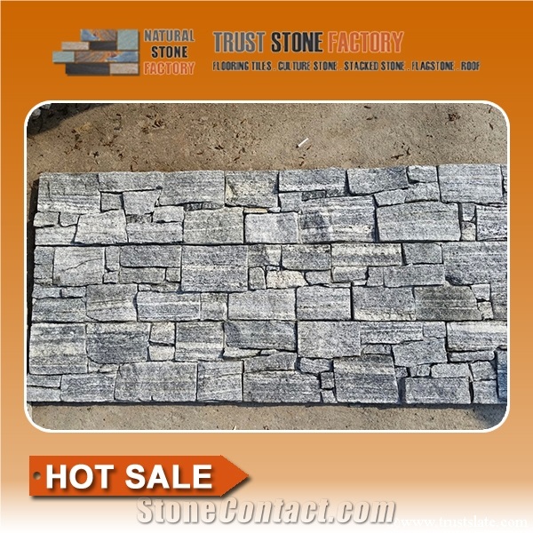 Grey Stacked Stone Fireplace, Quartzite Stacked Stone Wall,Stacked Stone Panels