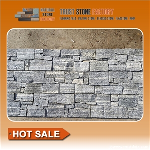 Grey Stacked Stone Fireplace, Quartzite Stacked Stone Wall,Stacked Stone Panels