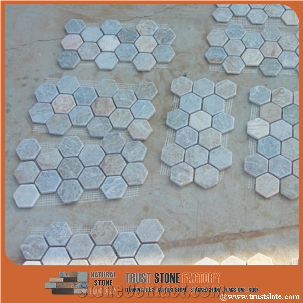 Hexagon Marble Mosaic Tile, Grey Mosaic Tile, Polished Surface, Garden & Balcony Mosaic Tile, Kitchen Mosaic,Wall Mosaic,Floor Mosaic