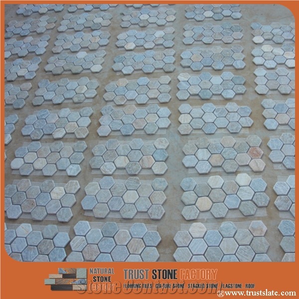 Hexagon Mosaic Tiles,Gray Hexagon Mosaic Tiles,Polished Mosaic Pattern and Tiles,China Mosaic for Home Decoration