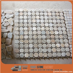 Hexagon Quartzite Mosaic Tile, Beige Mosaic Tile, Polished Surface, Wall & Floor Mosaic Tiles,Garden & Balcony Mosaic Tile, Kitchen Mosaic