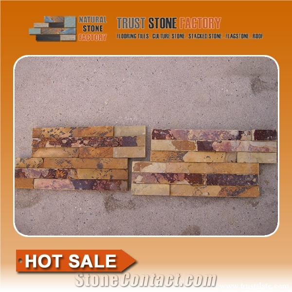 High Quality Multicolor China Culture Stone/Golden Slate/Rusty Slate/Slate Cultured Stone Corner/Rust Yellow Slate Corner Stone/Wall Cladding/Ledge Stone