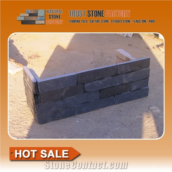 Hot Sales Pure Black Slate Culture Stone Corner,Ledge Stone Corner,Stacked Stone Corner, Flat,Wall Cladding Tile,Veneer Panel,L Shape
