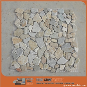 Light Grey Chipped Mosaic, River Rocks Pebble Mosaic Tile,Beige River Stone Mosaic, Sliced River Rock Mosaic Tiles in Bathroom, Pebble Stone Mosaic for Wall Stone