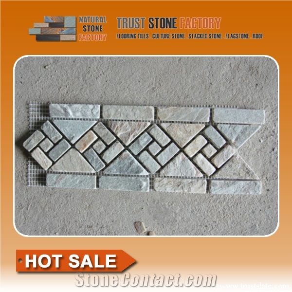 Light Grey Mosaic Border/Square Quartzite Mosaic/Mosaic Pattern/Floor Mosaic/Wall Mosaic/Polished Mosaic//Interior Decoration/Customized Mosaic Tile/Mosaic Tile for Bathroom&Kitchen&Hotel Decoration