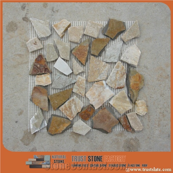 Miexd Color Sliced Pebble Mosaic Tile,Natural River Stone Mosaic for Wall Covering&Flooring,Rock Mosaic in Mesh,Pebble Mosaic for Bathroom&Kitchen