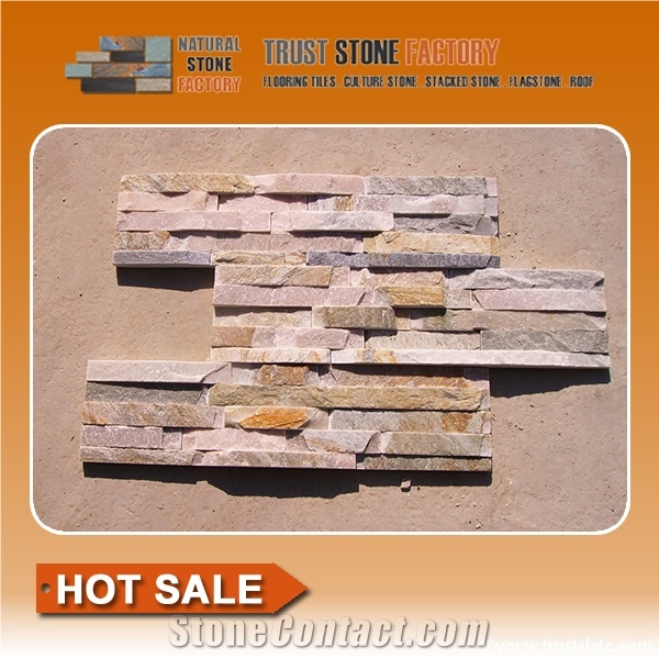 Mixed Color Quartzite Split Face Wall Tile Wall Cladding Brick Stacked Stone Ledge Stone Corner Stone Stone Veneer Cultured Stone