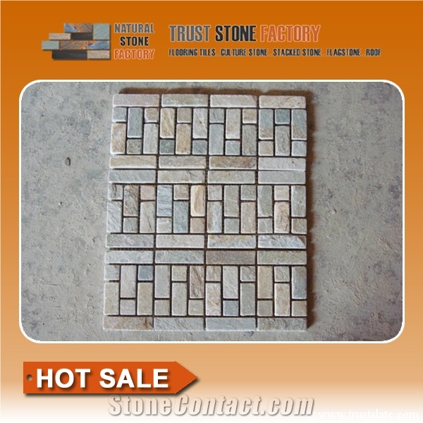 Mosaic Border Line,Beige Stone Mosaic Tiles,Natural Stone,Mosaic Tiles Pattern,Wall Cladding,Copper Mosaic for Bathroom&Kitchen&Hotel Decoration