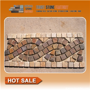 Mosaic Border Line,Brown Desert Stone Mosaic Tiles,Natural Stone Mosaic Tiles Pattern,Wall Cladding,Copper Mosaic for Bathroom&Kitchen&Hotel Decoration
