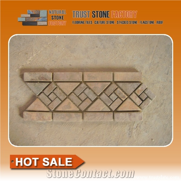 Mosaic Border Line,Brown Stone Mosaic Tiles,Natural Stone,Mosaic Tiles Pattern,Wall Cladding,Copper Mosaic for Bathroom&Kitchen&Hotel Decoration