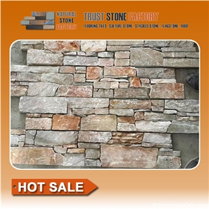 Multicolor Ledges Stone Veneer for Fireplace Wall Decoration,Cheap Quartzite Stone Strips,Ledge Stone Wall Panels