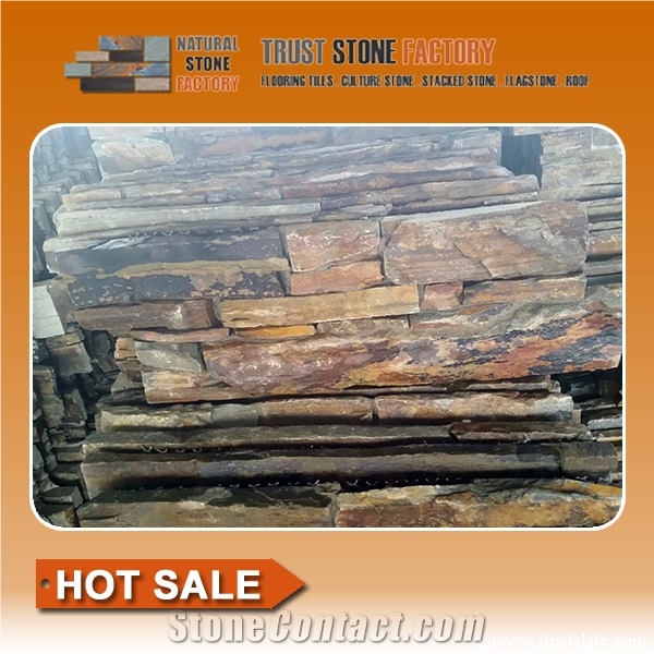 Multicolor Natural Stone Retaining Wall,Quartzite Dry Stone Wall House,Stacked Stone Fireplace