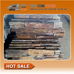Multicolor Natural Stone Retaining Wall,Quartzite Dry Stone Wall House,Stacked Stone Fireplace
