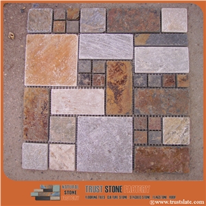 Multicolor Quartzite Mosaic Tiles,Irregular Mosaic Pattern,Wall Mosaic,Floor Mosaic,Interior Decoration,Customized Mosaic Tile,Mixed Color Mosaic Tile for Bathroom&Kitchen&Hotel Decoration