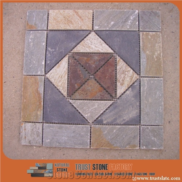 Multicolor Quartzite Mosaic Tiles, Mosaic Medallion Tiles,Wall Mosaic,Floor Mosaic,Interior Decoration,Customized Mosaic Tile,Brown Mosaic Tile for Bathroom&Kitchen&Hotel Decoration