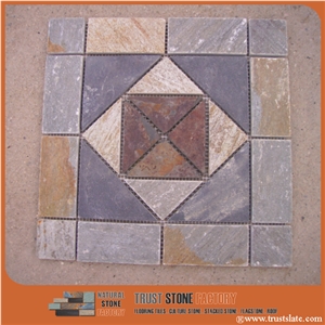 Multicolor Quartzite Mosaic Tiles, Mosaic Medallion Tiles,Wall Mosaic,Floor Mosaic,Interior Decoration,Customized Mosaic Tile,Brown Mosaic Tile for Bathroom&Kitchen&Hotel Decoration