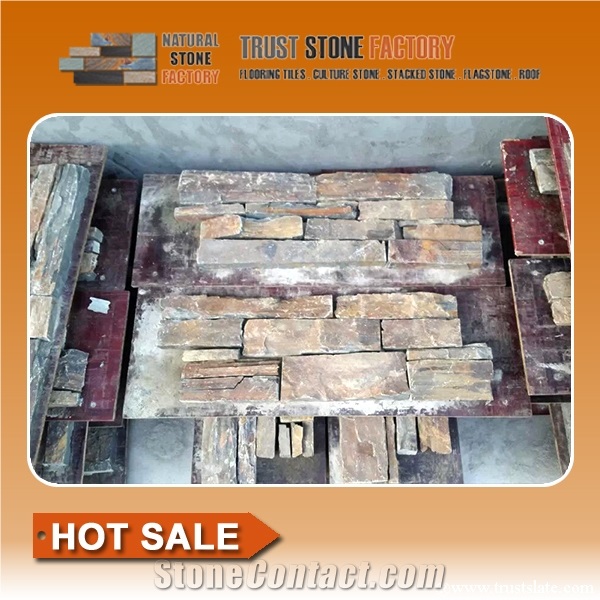Multicolor Quartzite Stacked Stone Tile,Stone for Wall Building,Natural Stone Retaining Wall Construction,