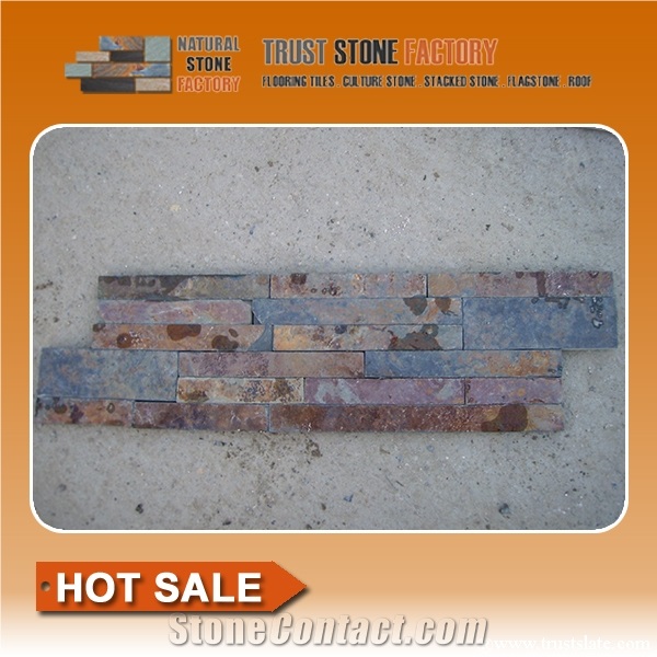 Multicolor Slate China Culture Stone/Ledgestone/Multicolor Stone Panel/Stacked Stone/Rusty Slate Brown Rockface Wall Panel Veneer