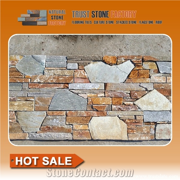 Multicolor Slate Stack Stone Veneer,Quartzite Stone Wall Panels,Wall Fireplace Decoration