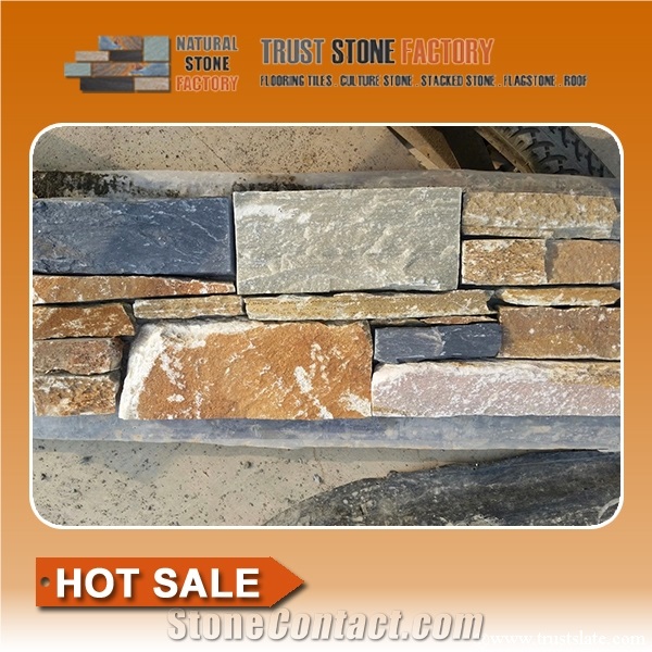 Multicolor Stacked Stone Veneer,Quartzite Stacked Stone Fireplace,Stacked Stone Wall from China