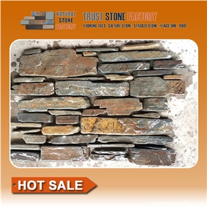Multicolor Stacked Stone Wall,Quartzite Stacked Stone Tile,Stacked Stone Veneer,Stacked Stone Panels