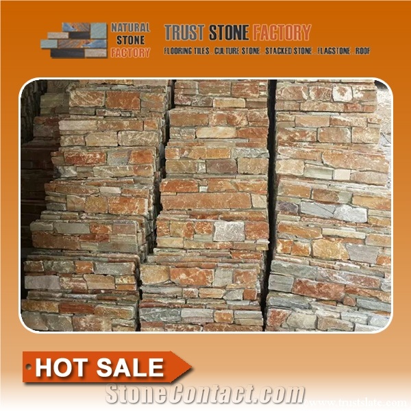 Multicolor Stone Wall Cladding,Quartzite Stacked Stone Fireplace,Stacked Stone Wall Construction