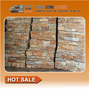 Multicolor Stone Wall Cladding,Quartzite Stacked Stone Fireplace,Stacked Stone Wall Construction