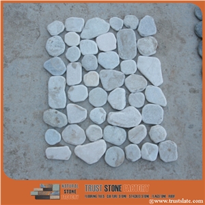 Natural River Stone Sliced Pebble Mosaic Tile Indoor Paving, White Polished Cutting Mosaic Tiles, Floor Paving Mosaic Tiles