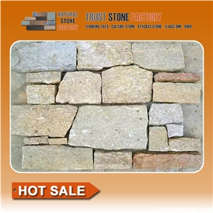 Natural Stacked Stone Tile,Beige Stacked Stone Veneer,Quartzite Stone Wall Landscaping