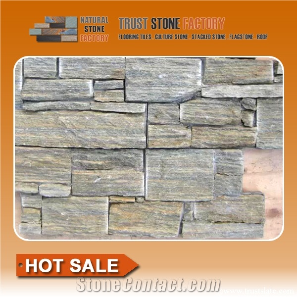 Natural Stacked Stone Veneer,Grey Stacked Stone Panels,Quartzite Stone Wall Landscaping