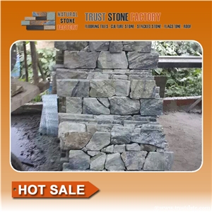 Natural Stacked Stone Veneer,White Quartzite Stacked Stone Panels,Stone Wall Landscaping