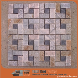 Natural Stone Beige Black Mosaic Tiles, Rectangle Quartzite Mosaic Tile,Mosaic for Bathroom&Kitchen&Hotel Decoration