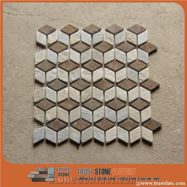 Natural Stone Beige Brown Mosaic Tiles, Rectangle Quartzite Mosaic Tile, Mosaic Border Lines, Mosaic for Bathroom&Kitchen&Hotel Decoration
