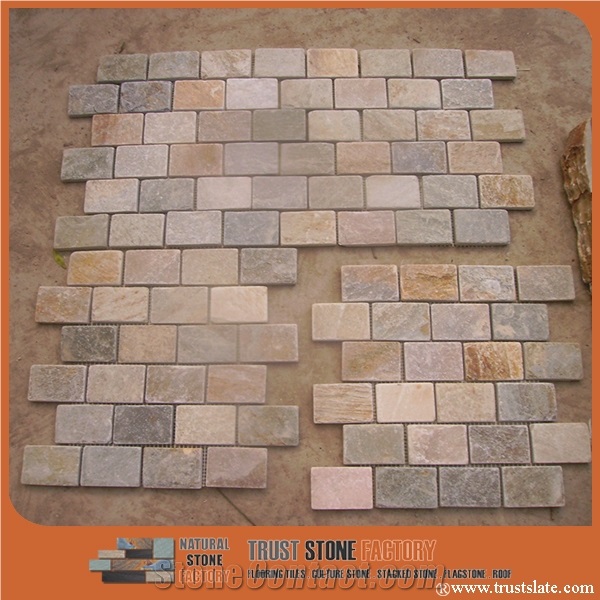 Natural Stone Beige Grey Mosaic Tiles, Rectangle Quartzite Mosaic Tile,Mosaic for Bathroom&Kitchen&Hotel Decoration