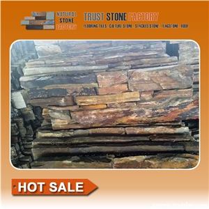 Natural Stone Wall Landscaping,Cheap Stone Wall Cladding,Multicolor Quartzite Stacked Stone Fireplace