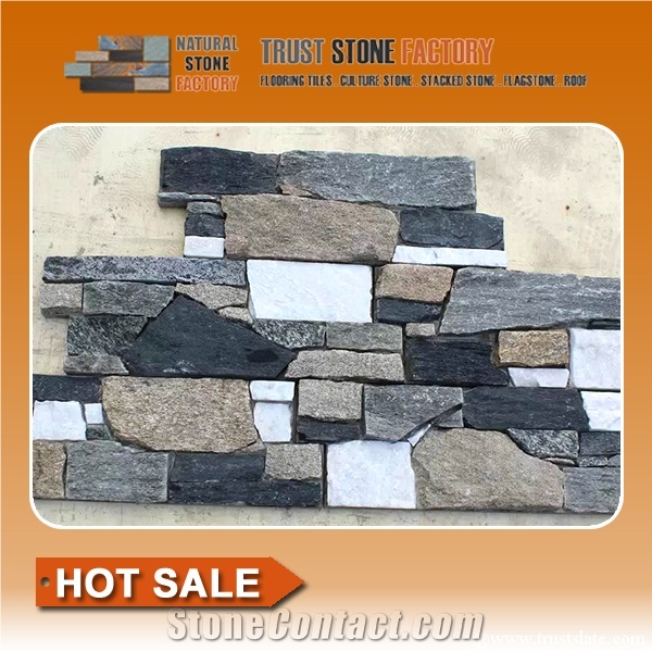 Natural Stone Wall Landscaping,Multicolor Stone Retaining Wall Construction,Quartzite Stacked Stone Veneer,