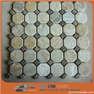 Polished Quartzite Mosaic Tiles, China Interior Stone, Beige Hexagonal Mosaic Pattern,Floor&Wall Mosaic,Bathroom&Kitchen&Hotel Mosaic, Swimming Pool Mosaic, Elevator Mosaic