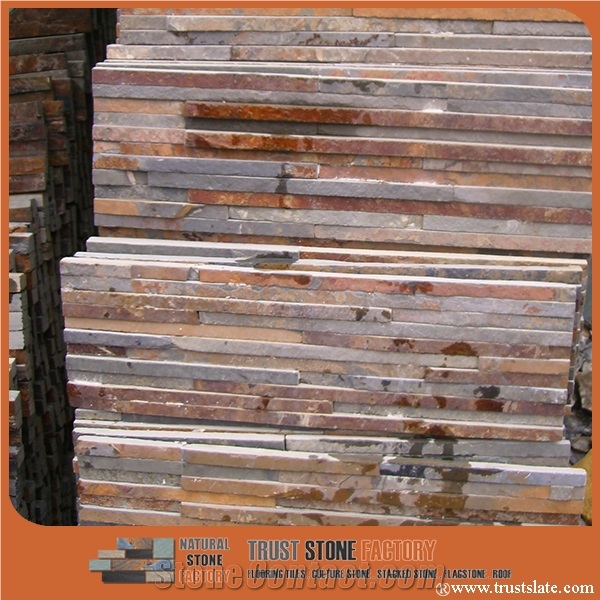 Rustic Slate Cultured Stone/Rusty Slate Ledge Stone/Copper Slate Stacked Stone/Slate Stackstone/Slate Wall Panels/Slate Thin Stone Veneer/Exterior Decoration/Feature Wall Tiles/Wall Cladding Pavers