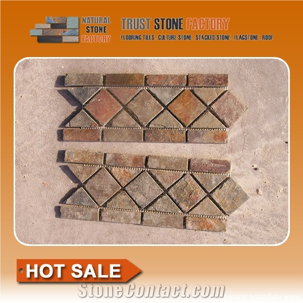 Rusty, Brown Mosaic Border Line, China Cheap Mosaic Molding for Wall Line, Chipped Strips Mosaics,Split Face Mosaic Molding for Wall