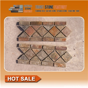 Rusty, Brown Mosaic Border Line, China Cheap Mosaic Molding for Wall Line, Chipped Strips Mosaics,Split Face Mosaic Molding for Wall