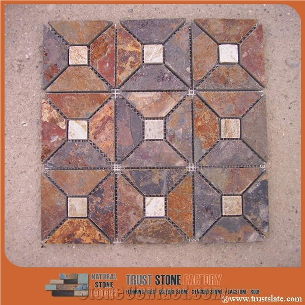 Rusty Brown Quartzite Mosaic Tiles,Tumbled Mosaic Pattern,Wall Mosaic,Floor Mosaic,Interior Decoration,Customized Mosaic Tile,Brown Mosaic Tile for Bathroom&Kitchen&Hotel Decoration