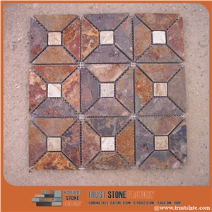 Rusty Brown Quartzite Mosaic Tiles,Tumbled Mosaic Pattern,Wall Mosaic,Floor Mosaic,Interior Decoration,Customized Mosaic Tile,Brown Mosaic Tile for Bathroom&Kitchen&Hotel Decoration