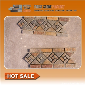 Rusty Natural Slate Mosaic Border,High Quality Slate Mosaic for Inside or Outside Decoration