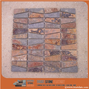 Rusty Quartzite Mosaic Tiles,Irregular Mosaic Pattern,Wall Mosaic,Floor Mosaic,Interior Decoration,Customized Mosaic Tile,Brown&Copper Mosaic Tile for Bathroom&Kitchen&Hotel Decoration