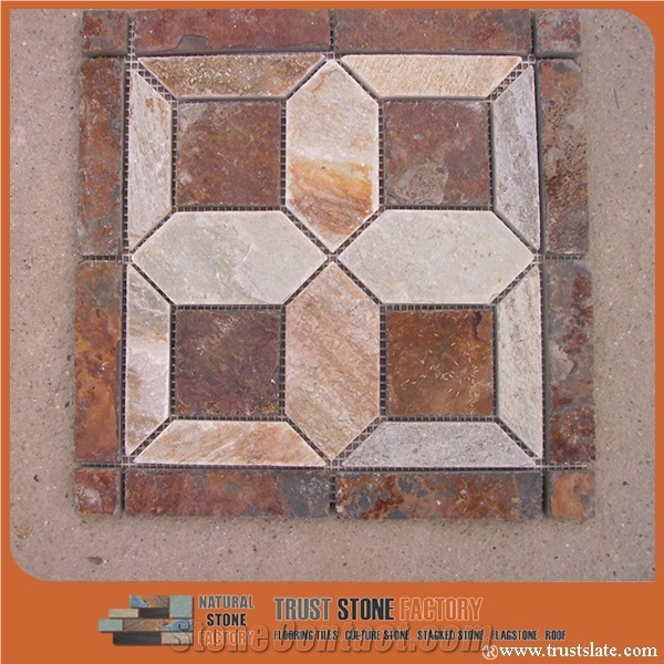 Rusty Quartzite Mosaic Tiles,Natural Mosaic Pattern,Wall Mosaic,Floor Mosaic,Interior Decoration,Customized Mosaic Tile,Brown Mosaic Tile for Bathroom&Kitchen&Hotel Decoration