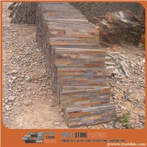 Rusty Slate Culture Stone, Brown Wall Cladding, Yellow Slate Wall Panel