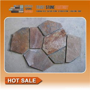 Rusty Slate Flagstone, Multicolor Slate Wall Flagstone, Rust Slate Flagstone Pattern, Slate Stone Floor Flagstone for Interior Decor,Slate Meshed Paving Stone